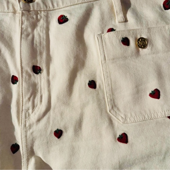 J. Crew Women's Jean Shorts with Red Embroidered Strawberries - Picture 3 of 4